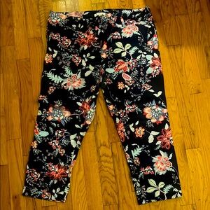 New York & Company Floral Capris - Navy and Red